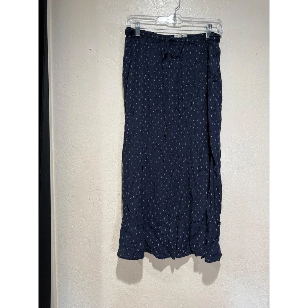 Treasure & Bond Navy Blue Dash Print Viscose Midi Skirt Large Elastic Waist Boho